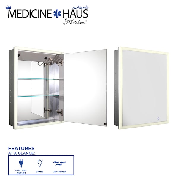 Whitehaus Recessed Sgl Mirrored Door Medicine Cabinet W/ Outlet, Defogger, Led Pow WHLUN7055-IR - main